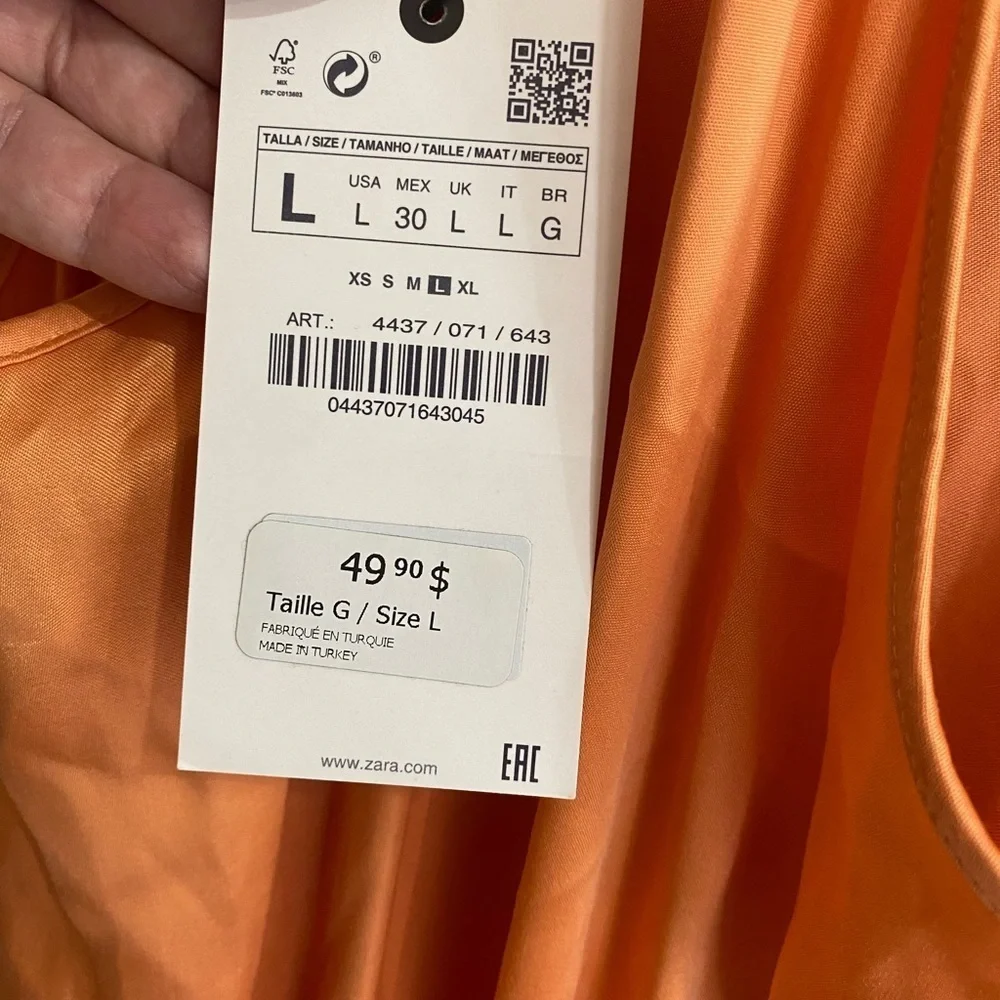 Zara satin effect dress NWT orange 🍊 large - Picture 3 of 6
